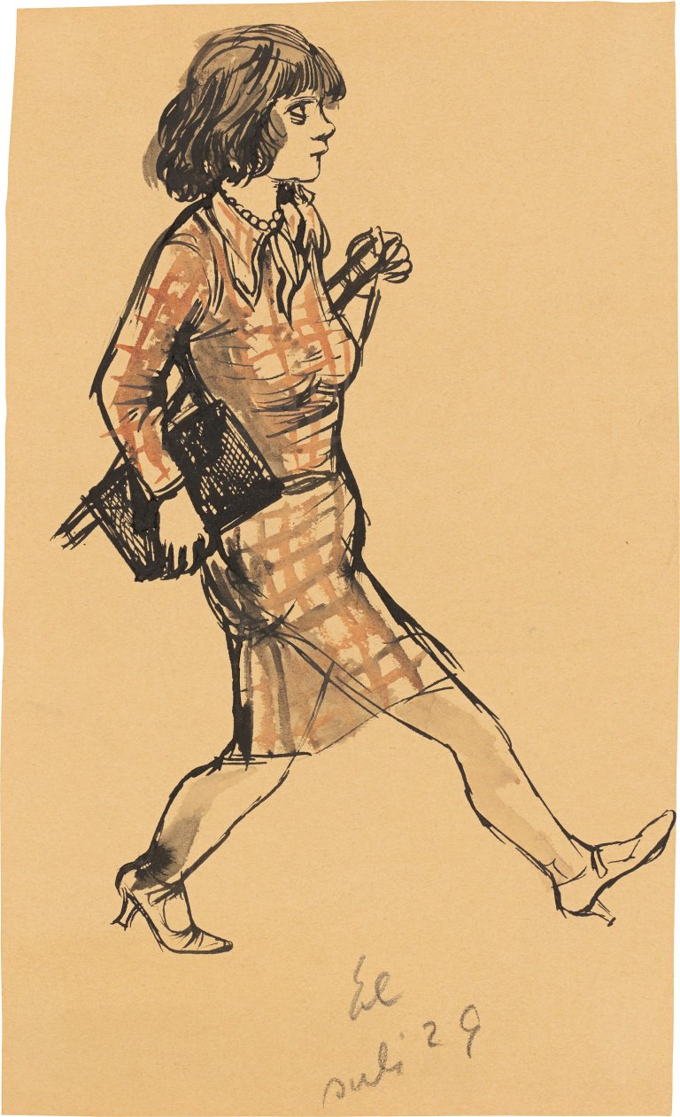 Auf diesem Bild ist das folgende Kunstwerk zu sehen: Hanna Nagel. Brünette in kariertem Kleid. 1929.