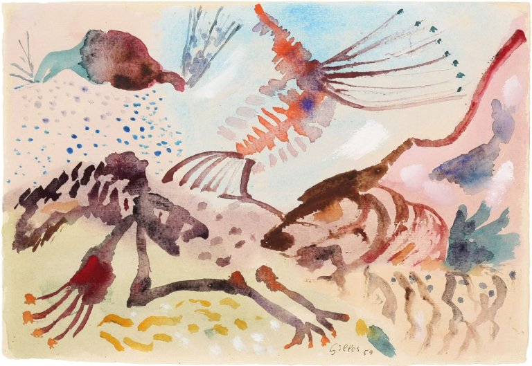Auf diesem Bild ist das folgende Kunstwerk zu sehen: Werner Gilles. Kleine Komposition III (Ischia als Traumlandschaft). 1959.