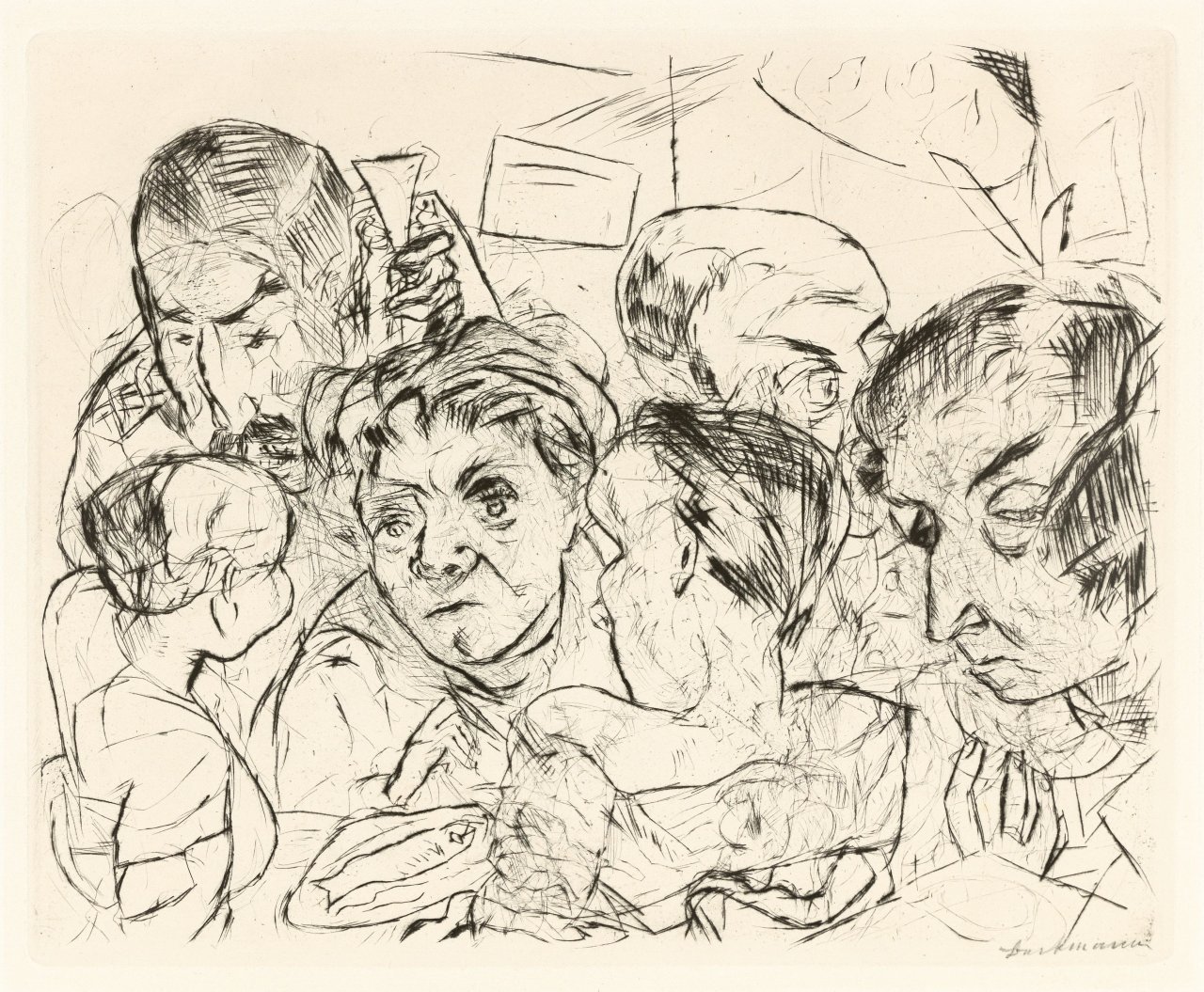 Auf diesem Bild ist das folgende Kunstwerk zu sehen: Max Beckmann. „Gesellschaft“. 1915.