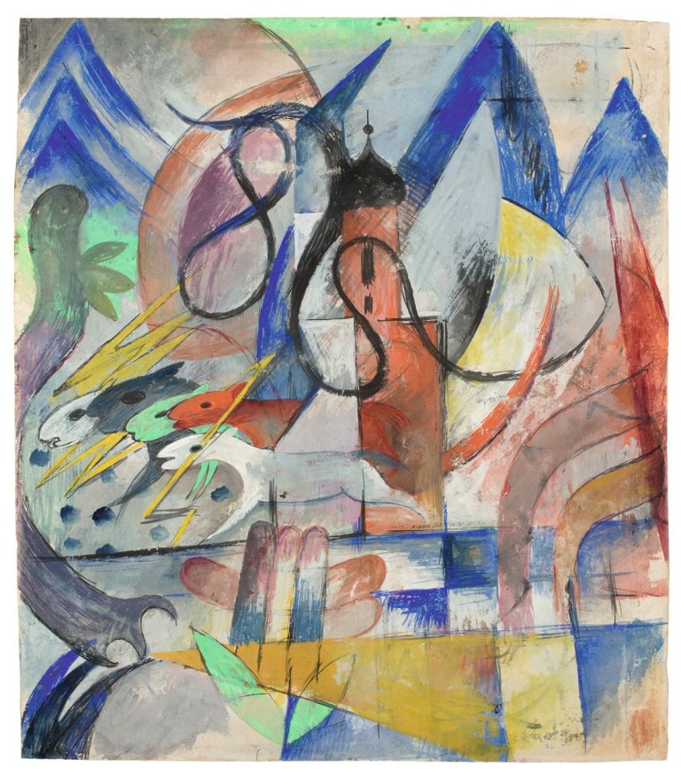 Auf diesem Bild ist das folgende Kunstwerk zu sehen: Heinrich Campendonk. „Sindelsdorf“. 1913.
