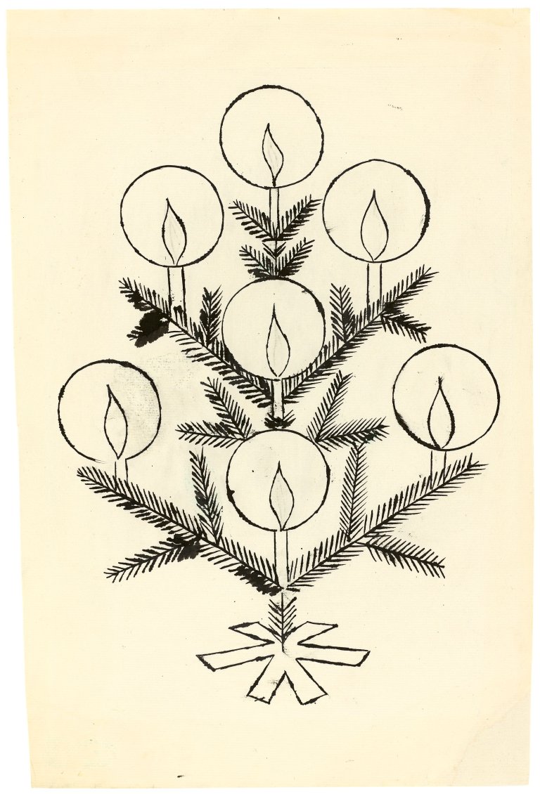 This picture shows the following artwork: Andy Warhol. Christmas Tree. Approx. 1955.