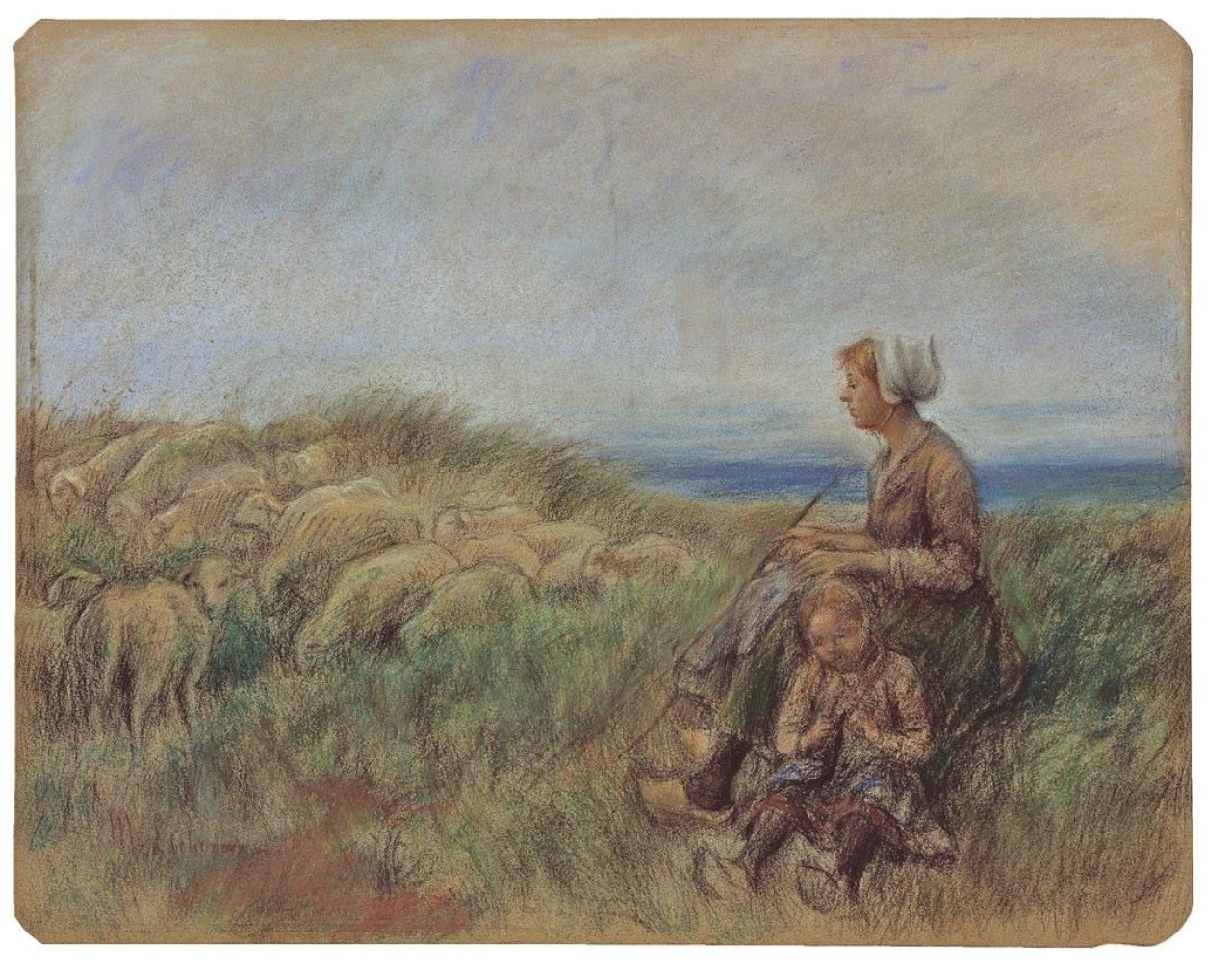 This picture shows the following artwork: Max Liebermann. „Schafhirtin und kleines Mädchen auf der Düne“. Um 1887.