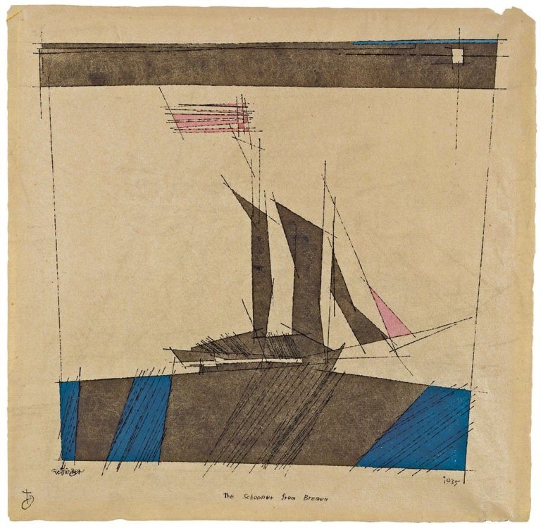 Auf diesem Bild ist das folgende Kunstwerk zu sehen: Lyonel Feininger. „The Schooner from Bremen“. 1935.