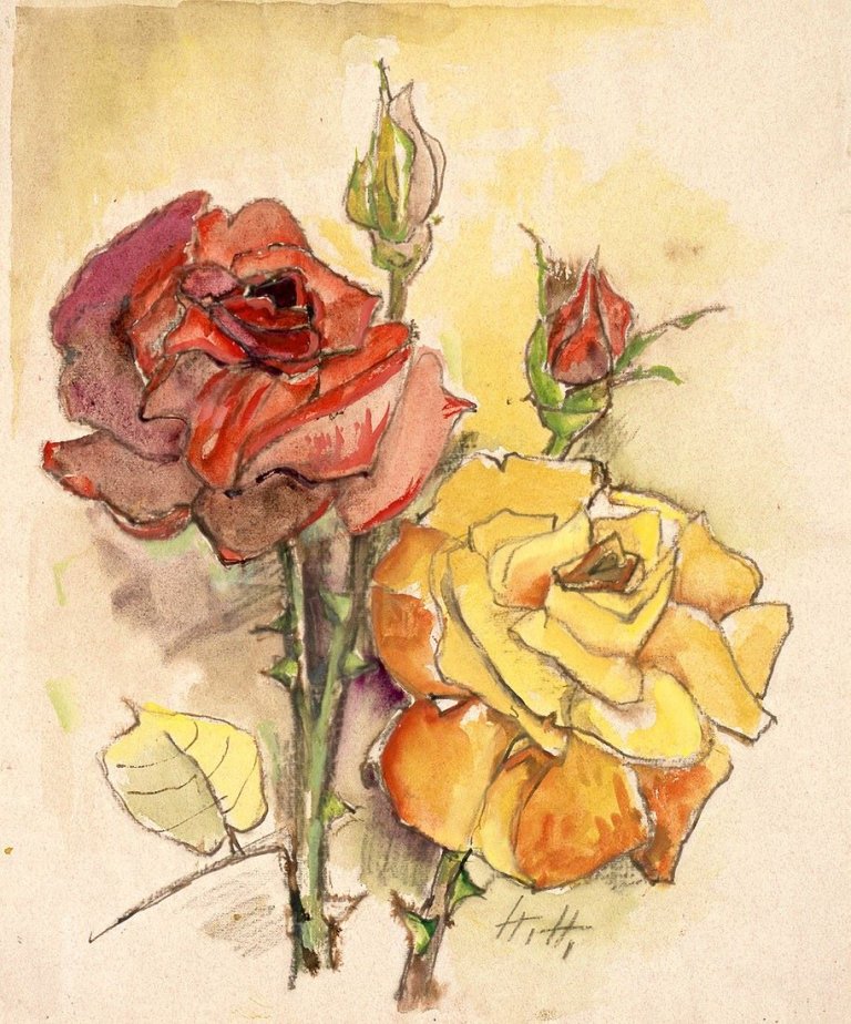 Auf diesem Bild ist das folgende Kunstwerk zu sehen: Hannah Höch. Rosen. Um 1960.