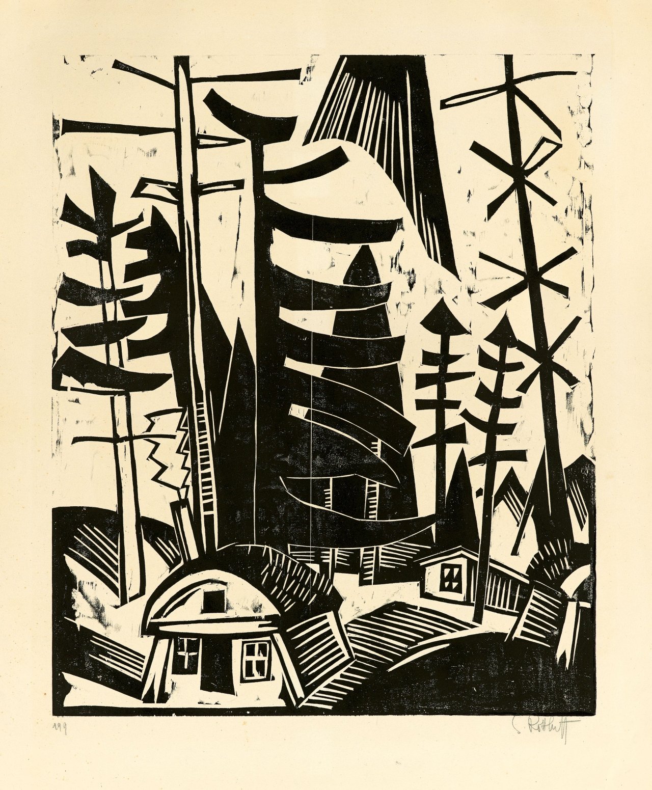 Auf diesem Bild ist das folgende Kunstwerk zu sehen: Karl Schmidt-Rottluff. „Hoher Wald“. 1919.