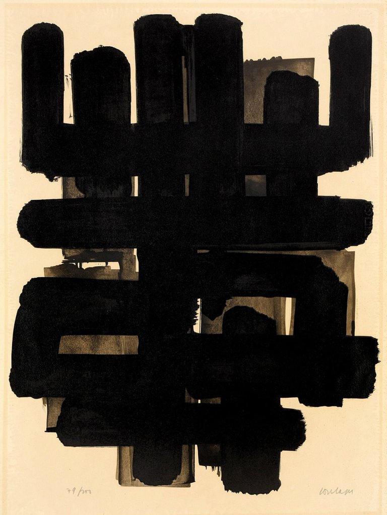 Auf diesem Bild ist das folgende Kunstwerk zu sehen: Pierre Soulages. „Lithographie No. 3“. 1957.