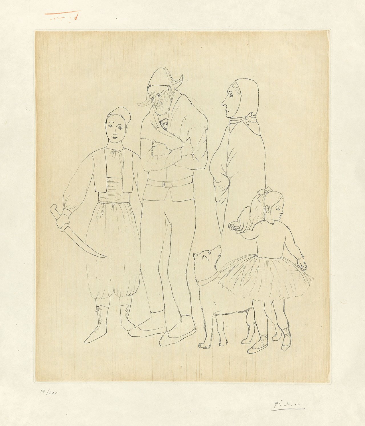 Auf diesem Bild ist das folgende Kunstwerk zu sehen: Nach Pablo Picasso. Famille des Saltimbanques. Um 1960.