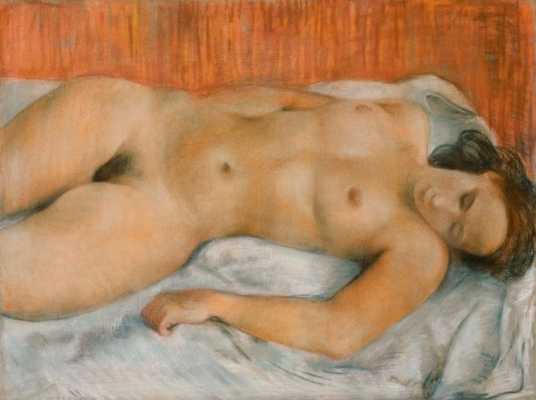 Auf diesem Bild ist das folgende Kunstwerk zu sehen: Willy Jaeckel. Liegender weiblicher Akt. Um 1925.