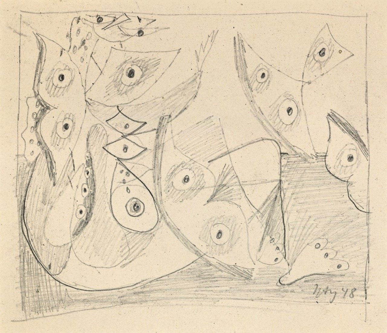 Auf diesem Bild ist das folgende Kunstwerk zu sehen: Ernst Wilhelm Nay. Sitzende Figur. 1948.