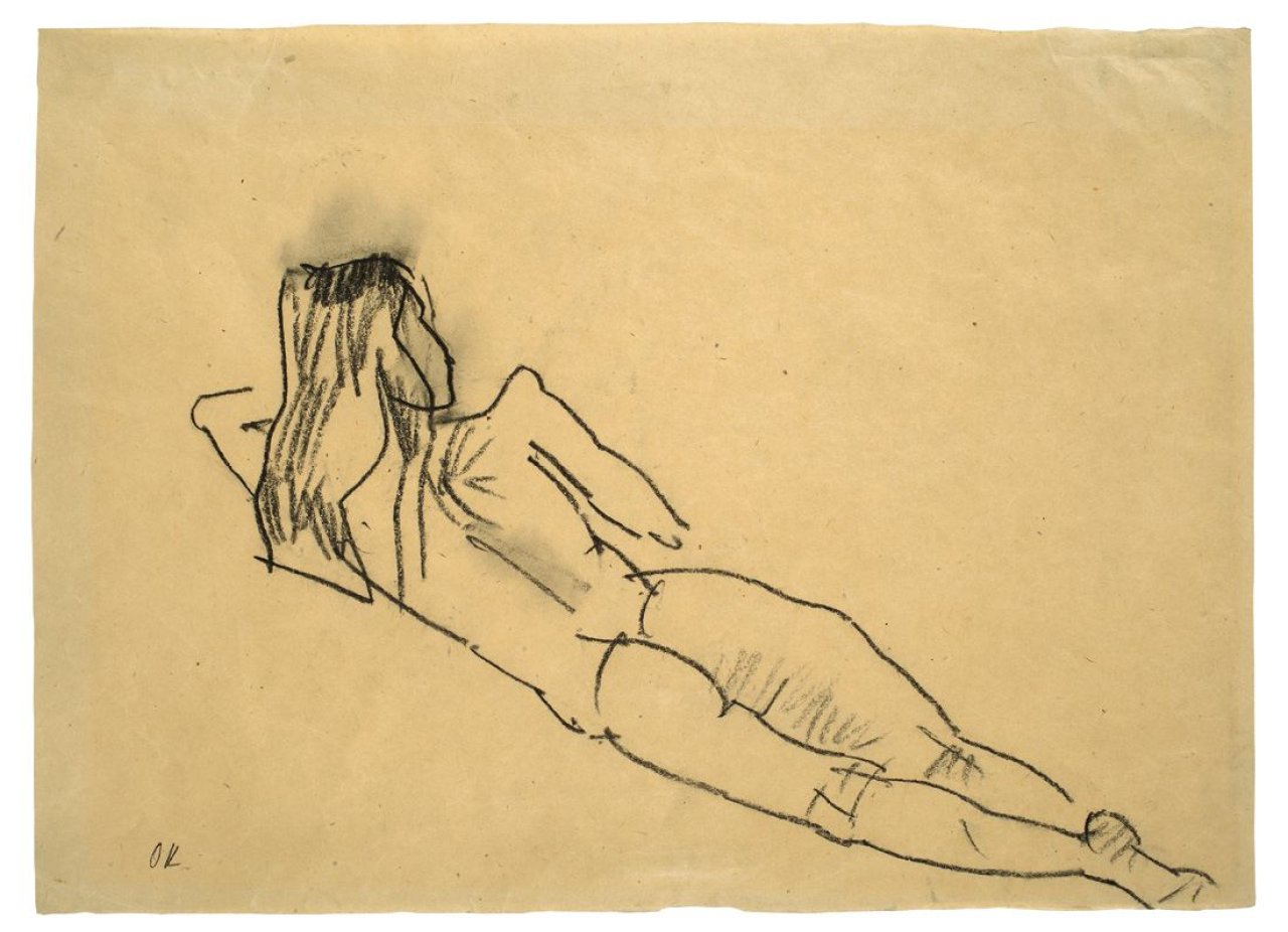 Auf diesem Bild ist das folgende Kunstwerk zu sehen: Oskar Kokoschka. Liegende Frau. Um 1913.