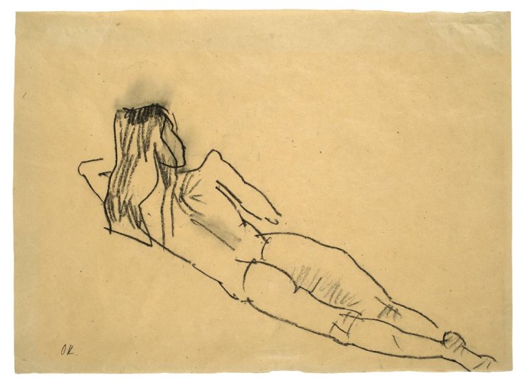 Auf diesem Bild ist das folgende Kunstwerk zu sehen: Oskar Kokoschka. Liegende Frau. Um 1913.