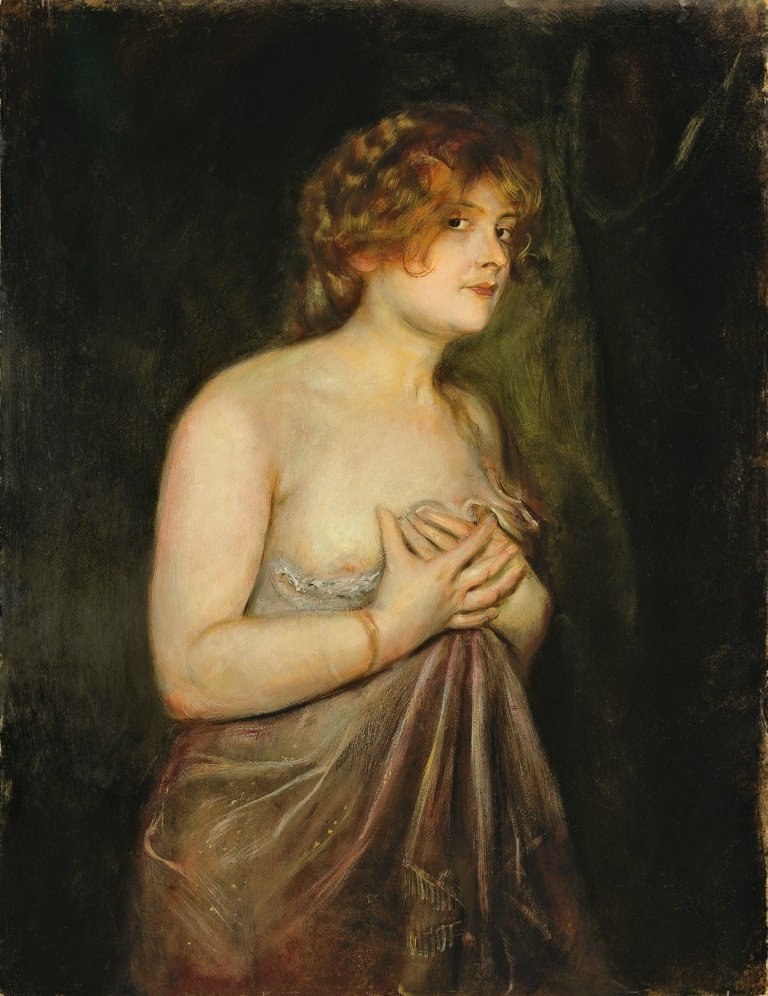 Auf diesem Bild ist das folgende Kunstwerk zu sehen: Franz von Lenbach. Halbakt (Fräulein Guschlbauer).