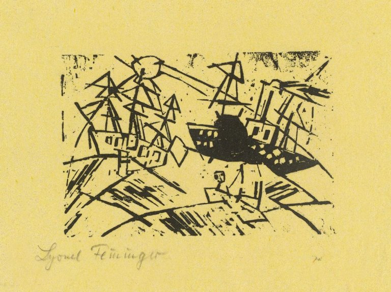 Auf diesem Bild ist das folgende Kunstwerk zu sehen: Lyonel Feininger. „Schiffe in schwerer See“. 1918.