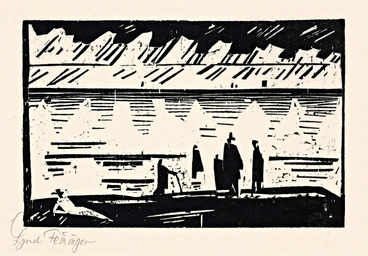 Auf diesem Bild ist das folgende Kunstwerk zu sehen: Lyonel Feininger. „Regentag am Strande“. 1918.