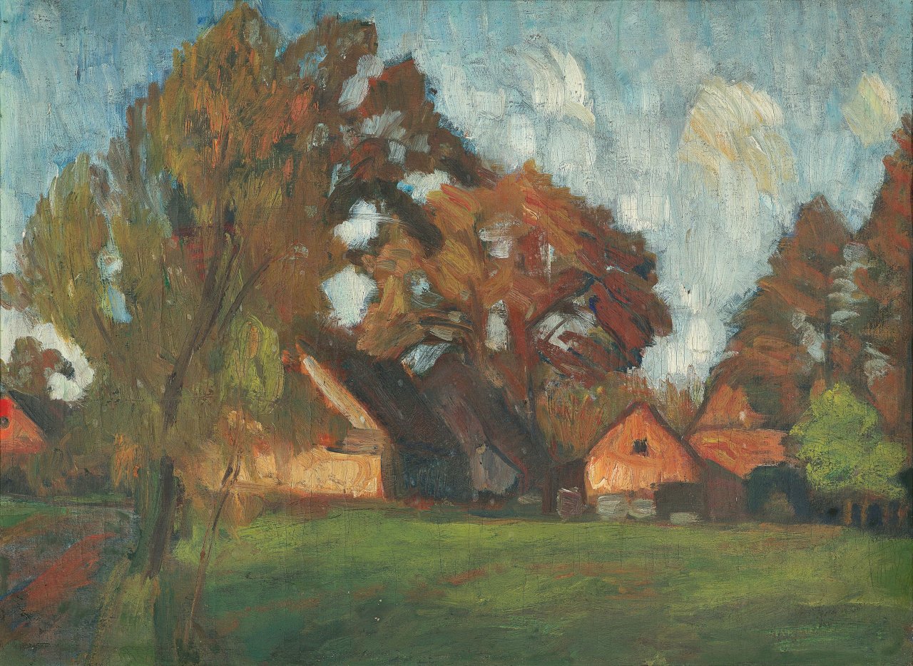 Auf diesem Bild ist das folgende Kunstwerk zu sehen: Otto Modersohn. Herbst in Fischerhude / Frühling in der Surheide. Um 1925/1928.