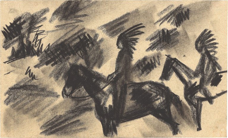 Auf diesem Bild ist das folgende Kunstwerk zu sehen: August Macke. „Indianer zu Pferd“. 1914.