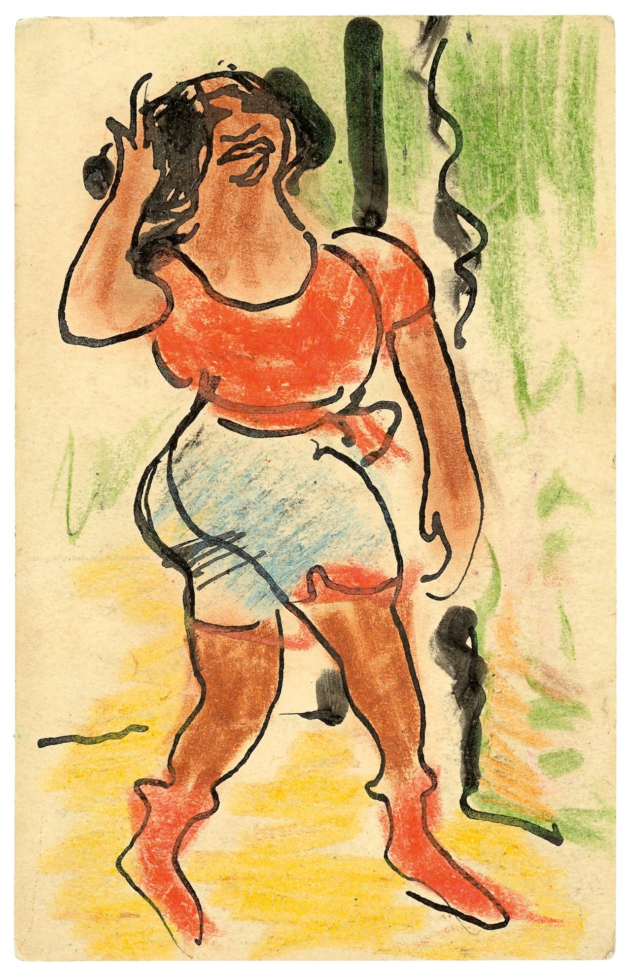 Auf diesem Bild ist das folgende Kunstwerk zu sehen: Max Pechstein. Sängerin auf der Bühne. 1910.