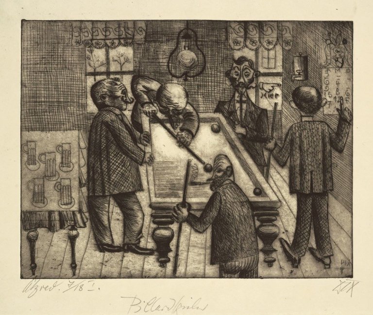 Auf diesem Bild ist das folgende Kunstwerk zu sehen: Otto Dix. „Billardspieler“. 1920.