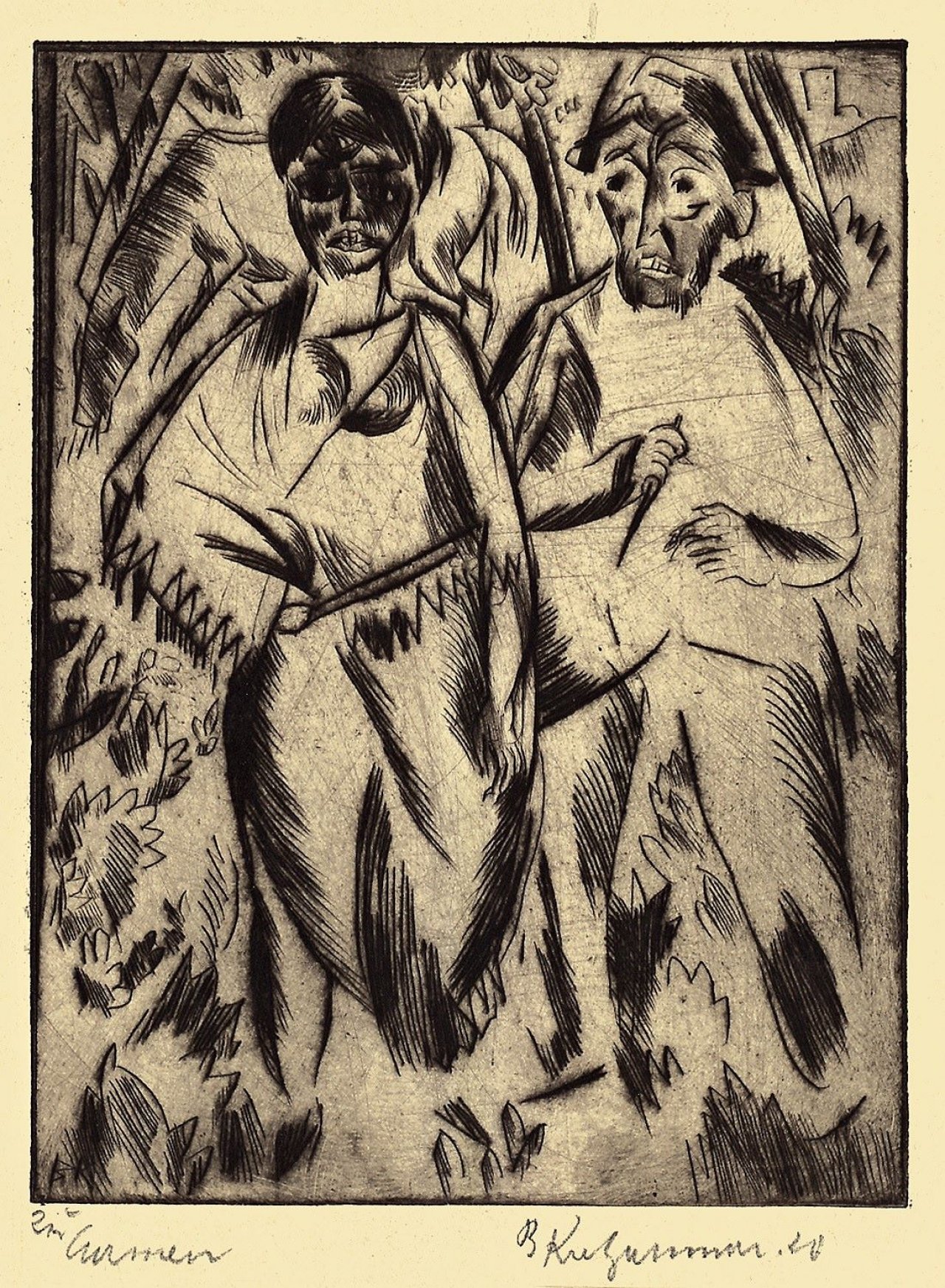Auf diesem Bild ist das folgende Kunstwerk zu sehen: Bernhard Kretzschmar. „Paar im Wald“. Um 1920.