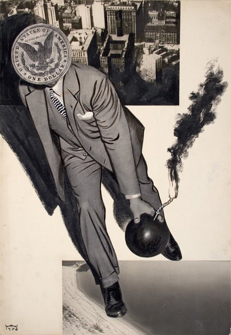 Auf diesem Bild ist das folgende Kunstwerk zu sehen: Alexander Zhitomirsky (d.i. Alexander Arnoldowitsch Schitomirski). Stoppt die kriminelle Aggression.. 1958.