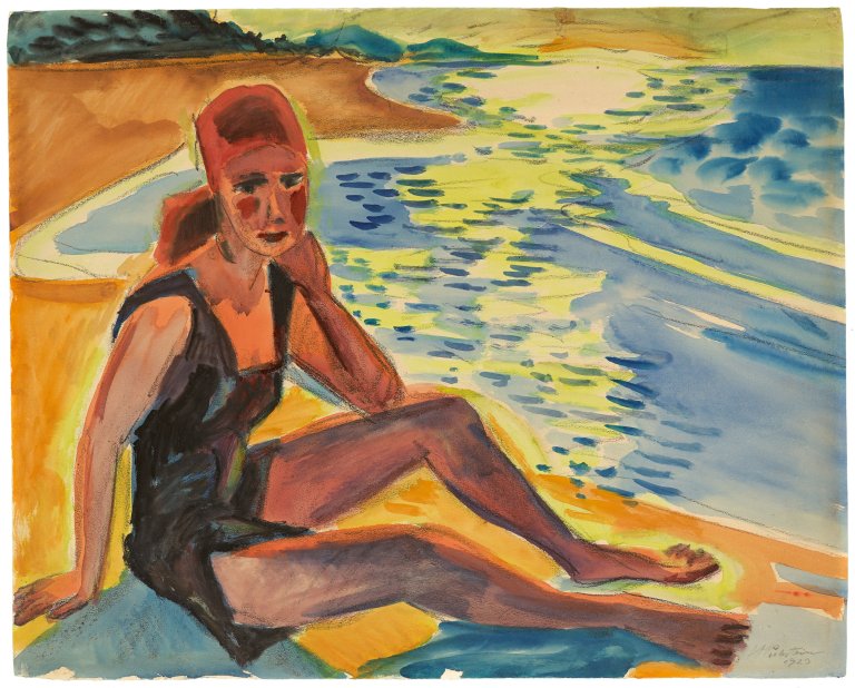 Auf diesem Bild ist das folgende Kunstwerk zu sehen: Max Pechstein. „Am Meeresstrand“ (Marta Pechstein). 1923.
