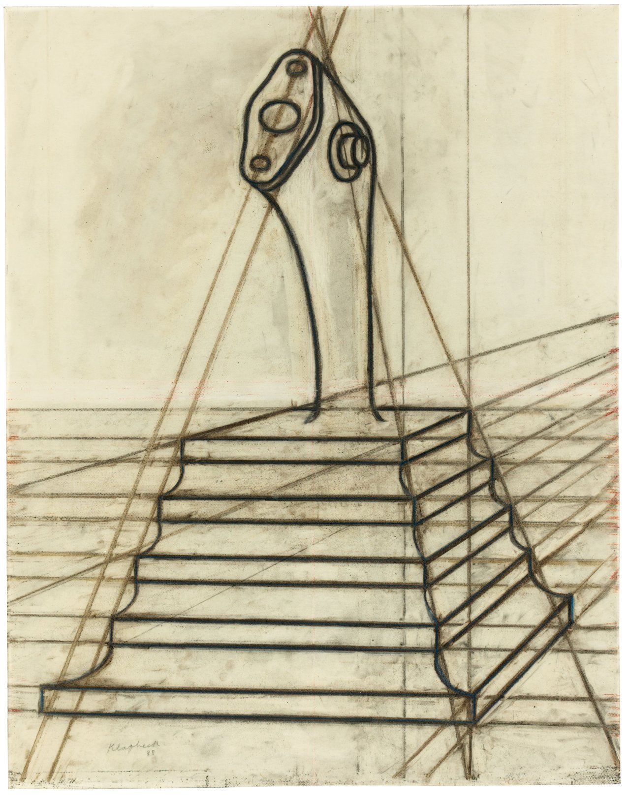 Auf diesem Bild ist das folgende Kunstwerk zu sehen: Konrad Klapheck. Vorzeichnung zu „Die Sehnsucht nach Himmel” II. 1988.