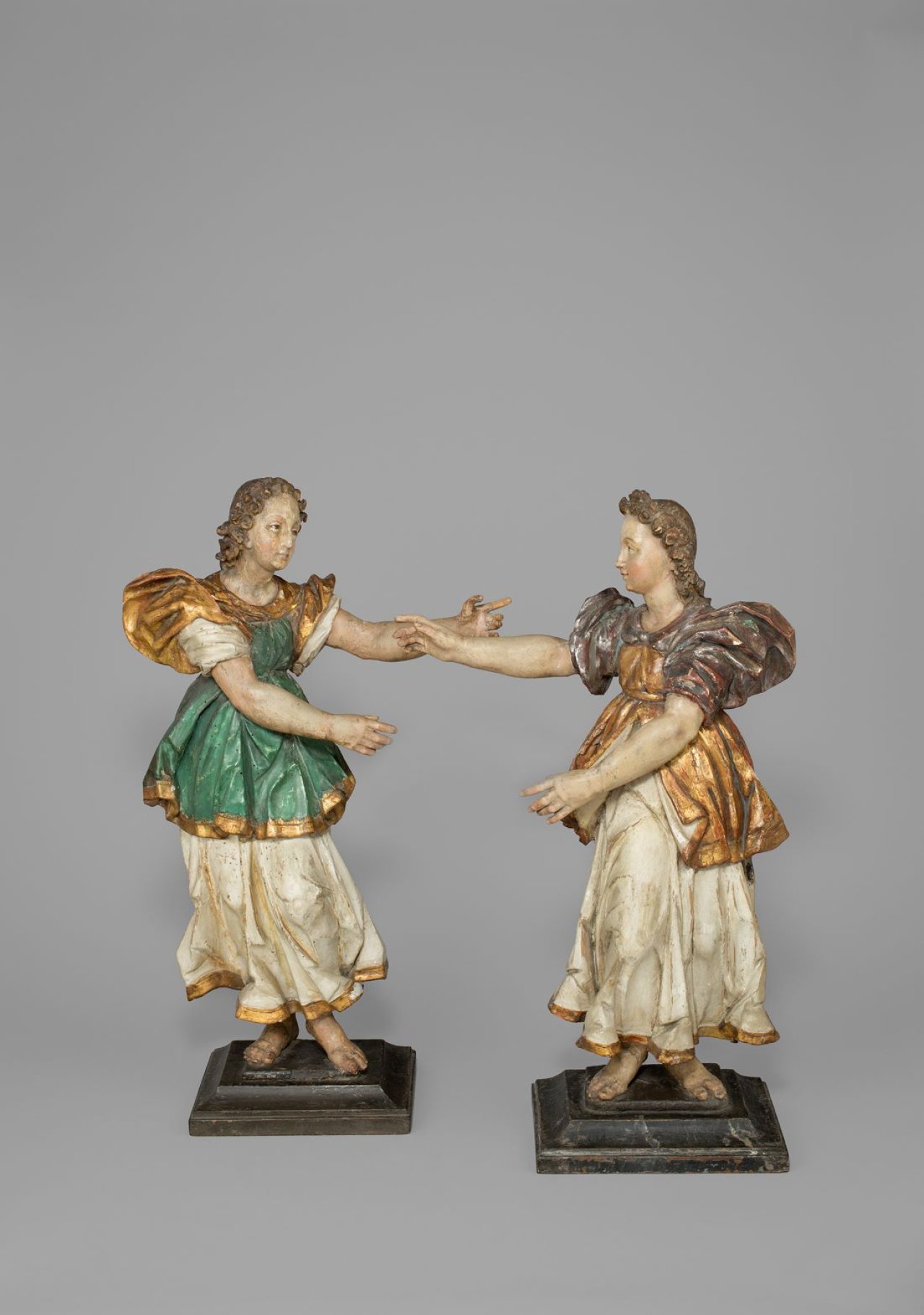 This picture shows the following artwork:  South German. Two angels. 1st quarter 18th Century.
