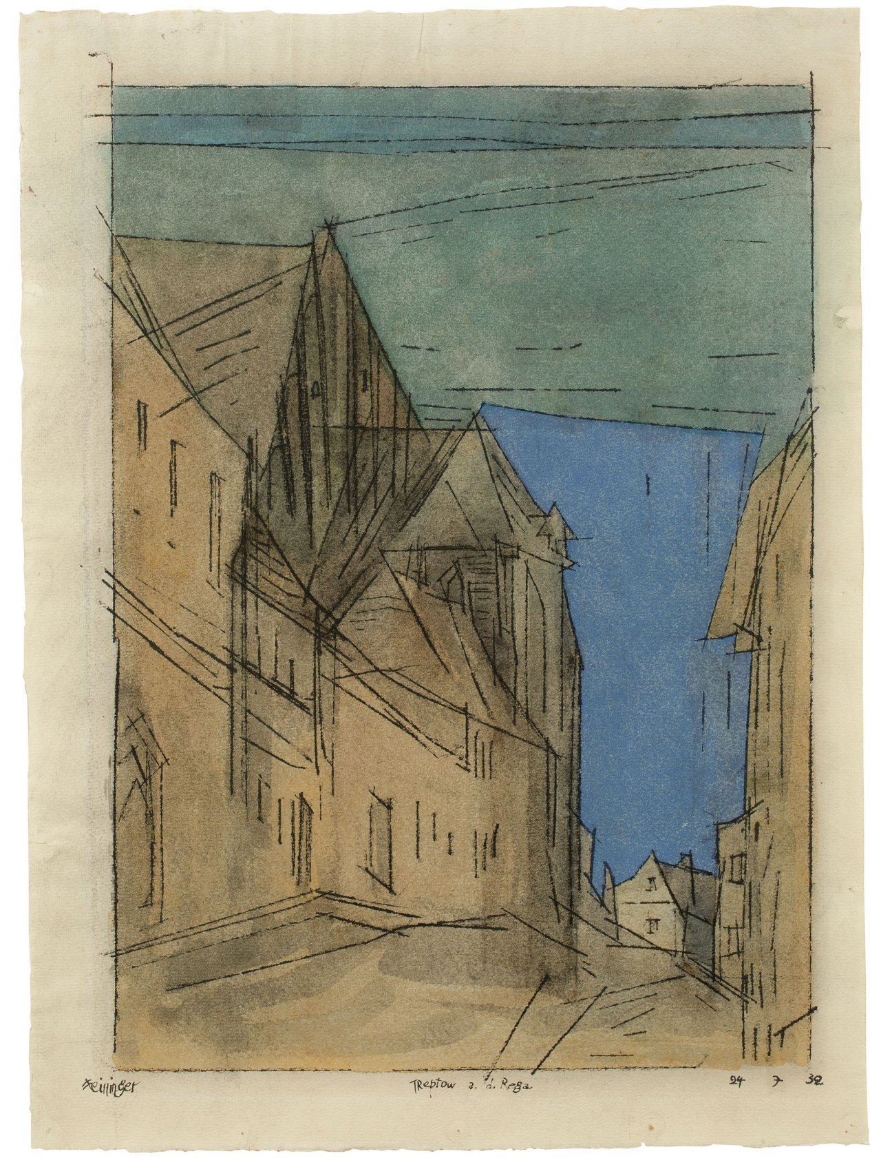 Auf diesem Bild ist das folgende Kunstwerk zu sehen: Lyonel Feininger. „Treptow a. d. Rega“. 1932.