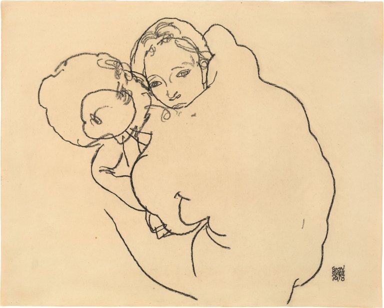 Auf diesem Bild ist das folgende Kunstwerk zu sehen: Egon Schiele. „Mother and Child (Mutter und Kind)“. 1918.