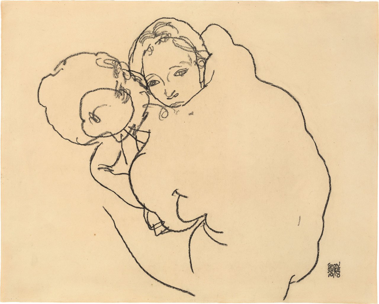 Auf diesem Bild ist das folgende Kunstwerk zu sehen: Egon Schiele. „Mother and Child (Mutter und Kind)“. 1918.