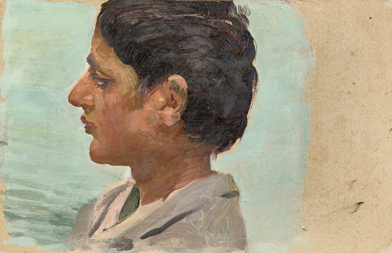 This picture shows the following artwork: Osmar Schindler. Head study of an Italian in Sirmione.