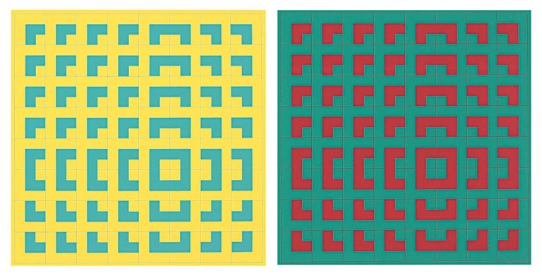 Auf diesem Bild ist das folgende Kunstwerk zu sehen: Timm Ulrichs. „Quadrat-Variator V“ / „Quadrat-Variator V“. 1962/71 / 1962/71.