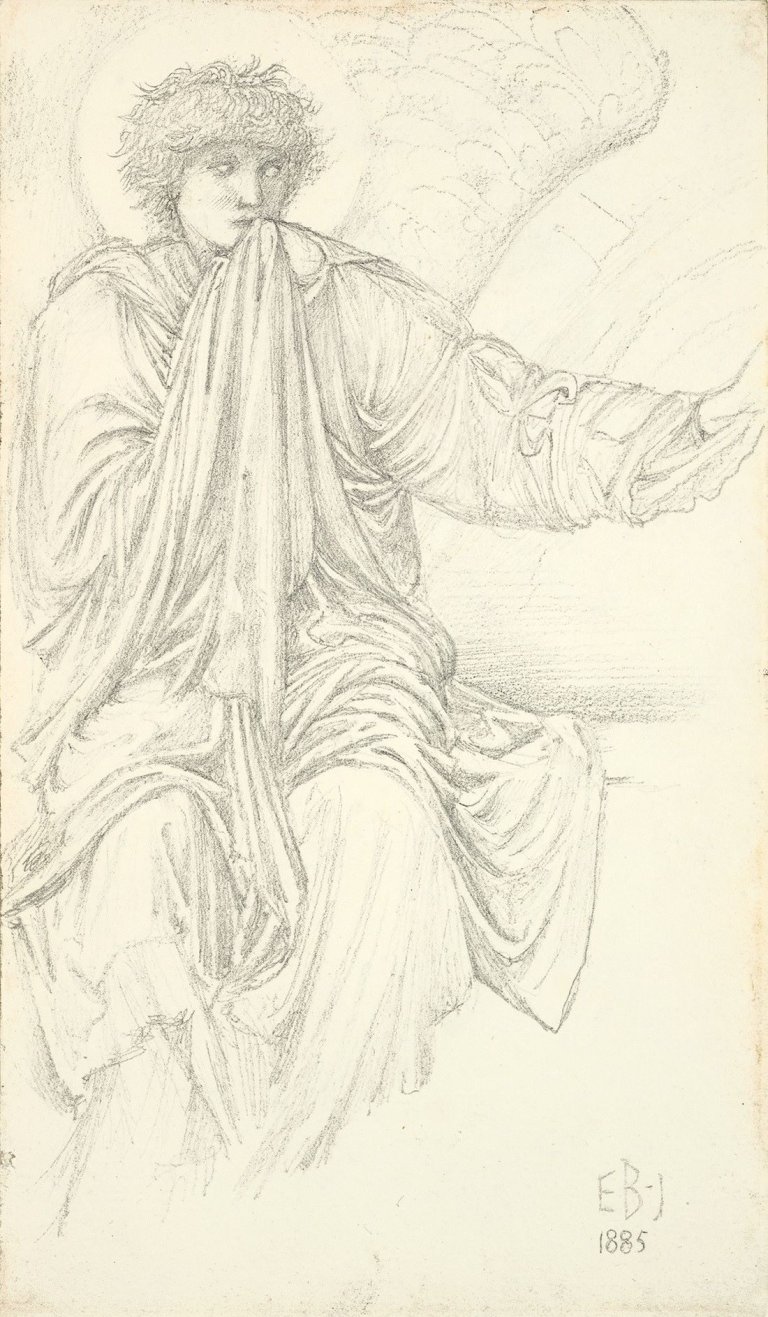 Auf diesem Bild ist das folgende Kunstwerk zu sehen: Edward Burne-Jones. Study of an Angel. 1885.