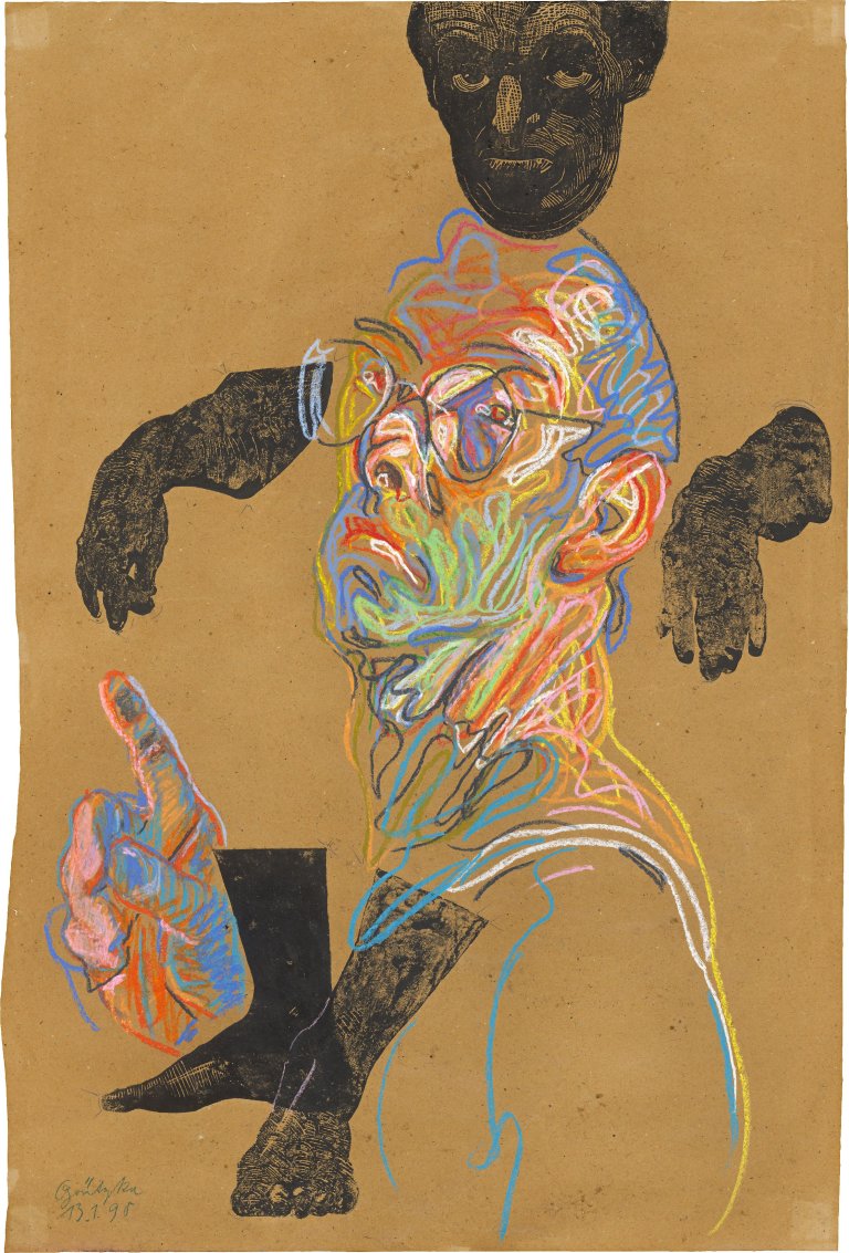 Auf diesem Bild ist das folgende Kunstwerk zu sehen: Johannes Grützke. Sitzender. 1990.