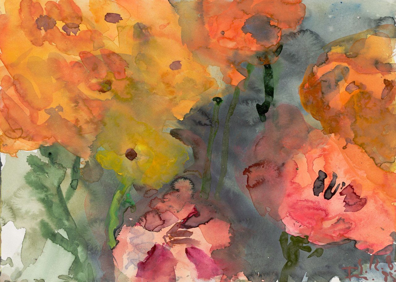 This picture shows the following artwork: Klaus Fußmann. Dahlias. 1985.