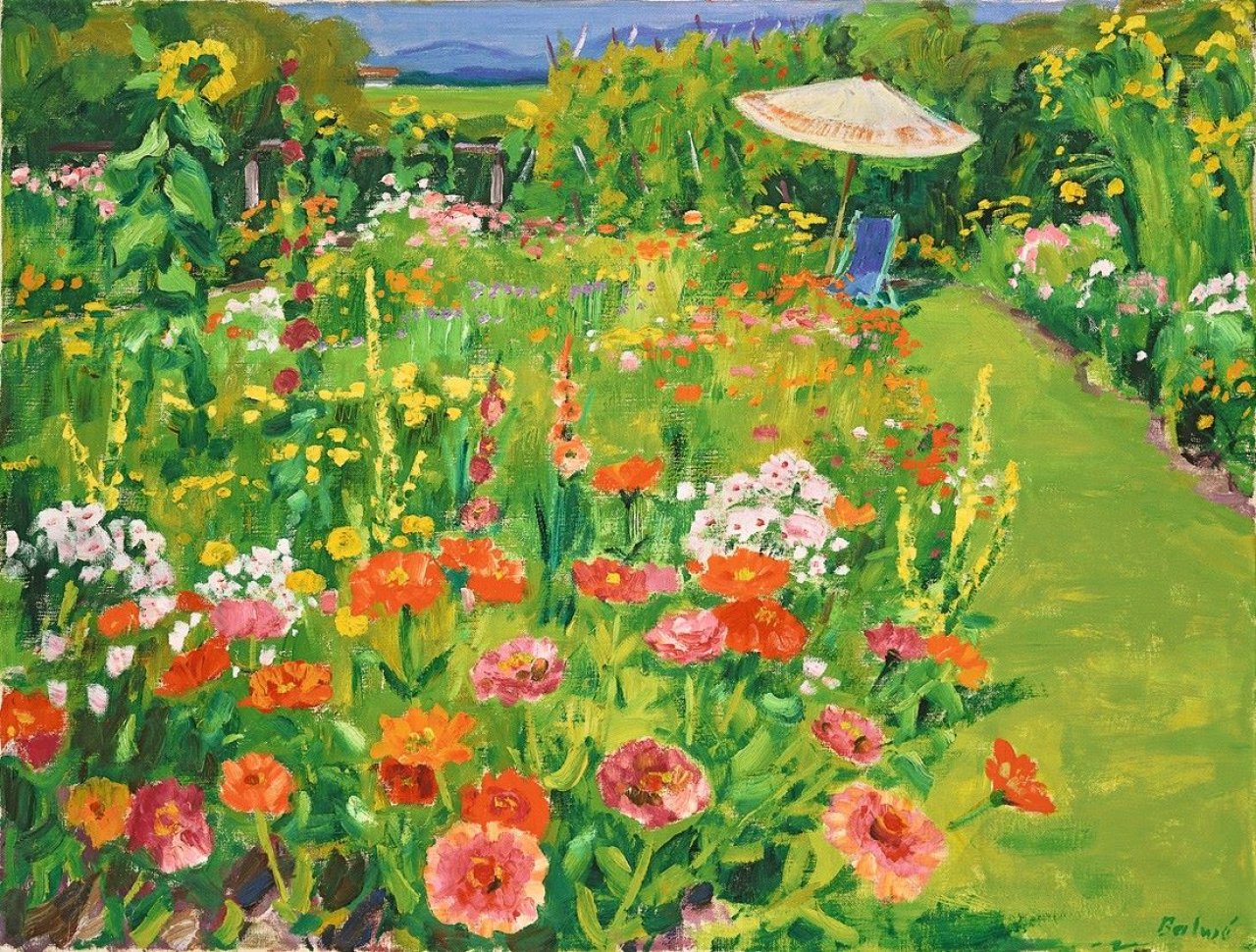 Auf diesem Bild ist das folgende Kunstwerk zu sehen: Arnold Balwé. „Sommerlicher Garten“.