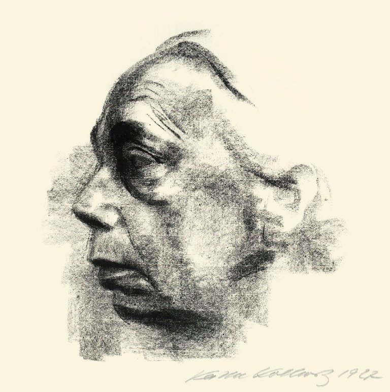 Auf diesem Bild ist das folgende Kunstwerk zu sehen: Käthe Kollwitz. „Selbstbildnis im Profil“. 1927.