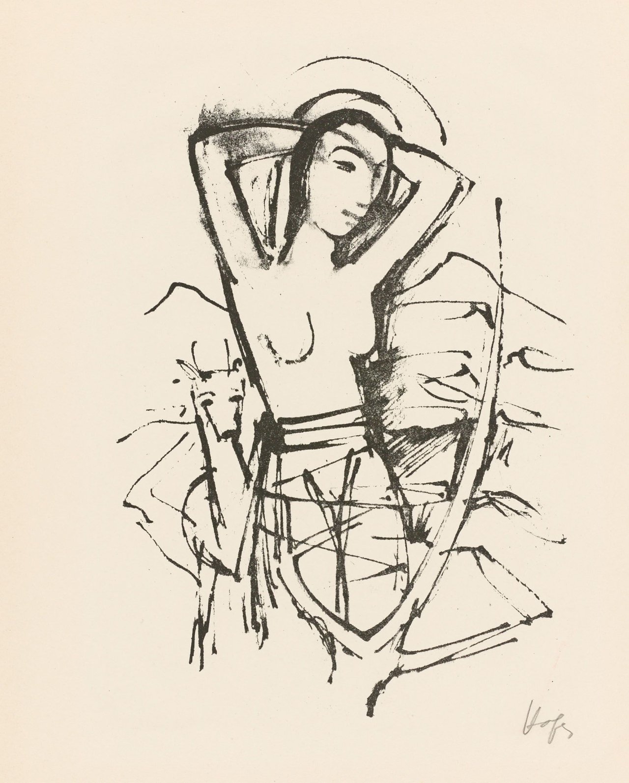 Auf diesem Bild ist das folgende Kunstwerk zu sehen: Karl Hofer. „Stehendes Mädchen mit erhobenen Armen“. 1922.