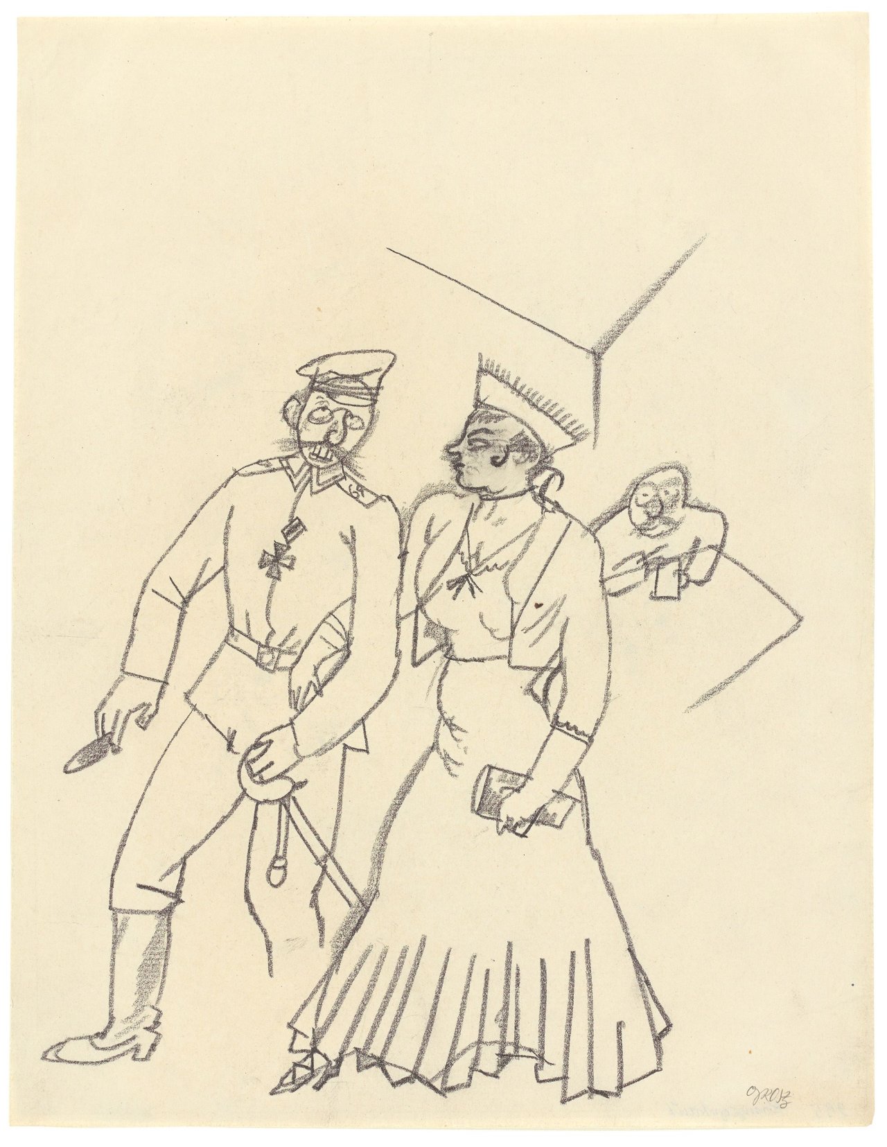 Auf diesem Bild ist das folgende Kunstwerk zu sehen: George Grosz. Kriegsgetraut. Um 1915.