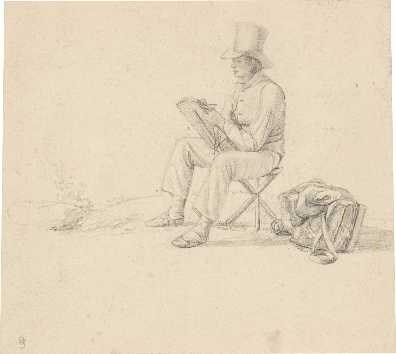 Auf diesem Bild ist das folgende Kunstwerk zu sehen: Otto Speckter. „Im Freien zeichnender Künstler“ (Christian E. B. Morgenstern?) (+ 1 Beigabe).
