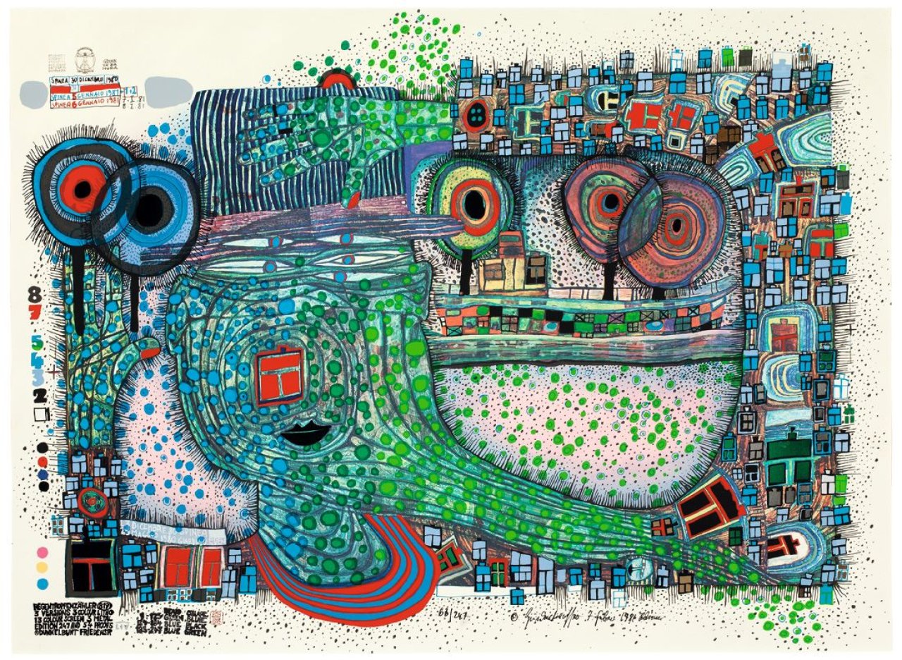 This picture shows the following artwork: Friedensreich Hundertwasser. „Regentropfenzähler“. 1981.