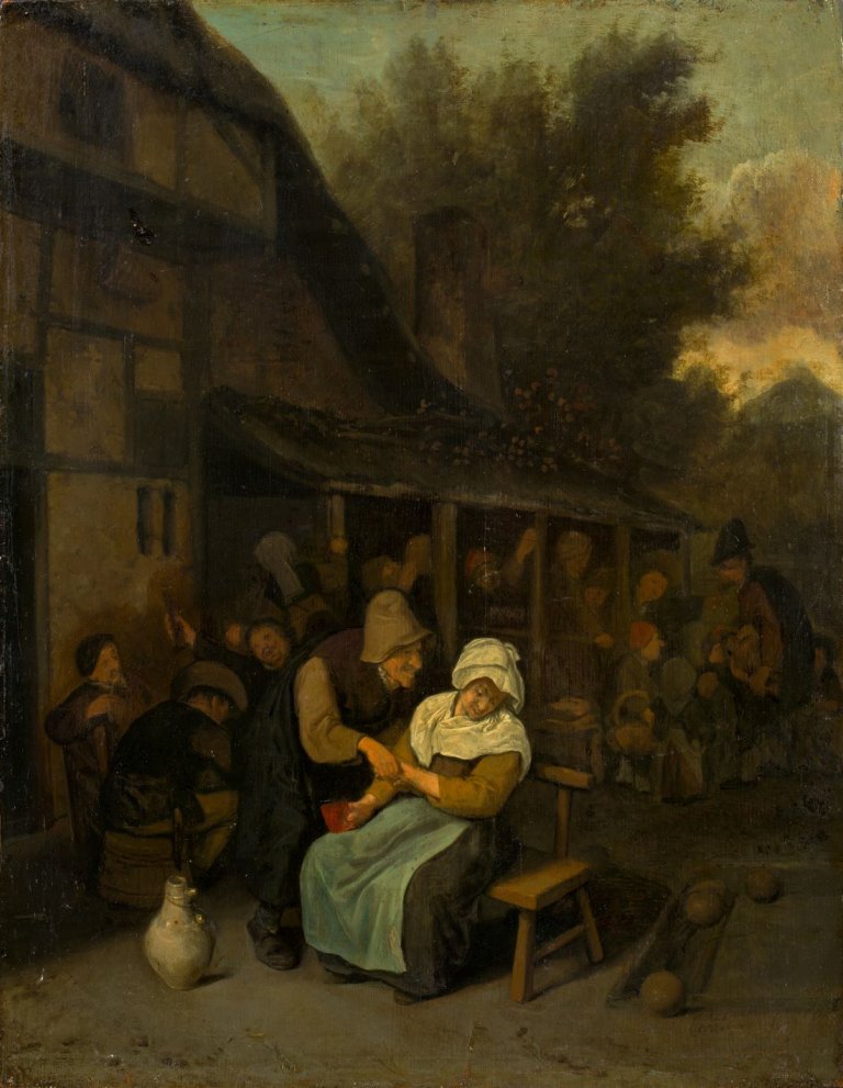 Auf diesem Bild ist das folgende Kunstwerk zu sehen: Cornelis Dusart. Der verliebte Alte. 1686.