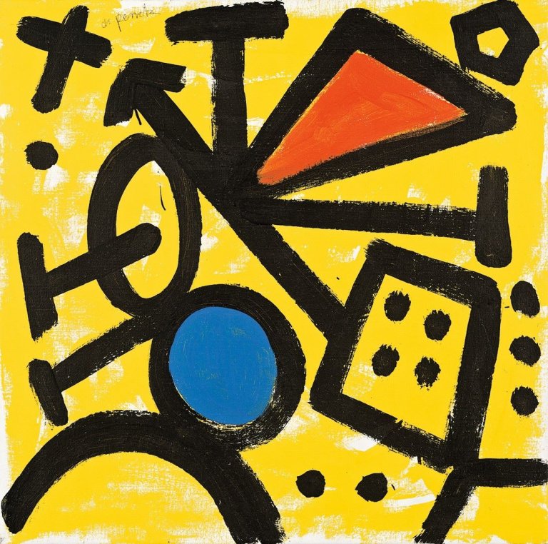 Auf diesem Bild ist das folgende Kunstwerk zu sehen: A.R. Penck. Rotes Pentagon II. 1994.