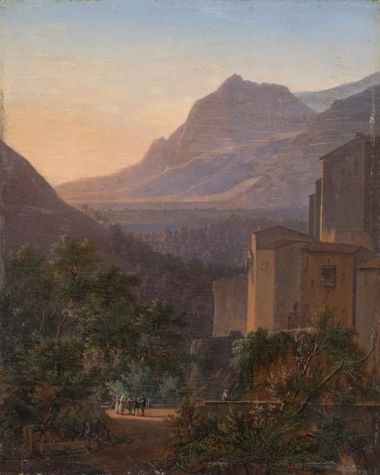 Auf diesem Bild ist das folgende Kunstwerk zu sehen:  Französisch, um 1820. Aussicht von Papigno (bei Terni).