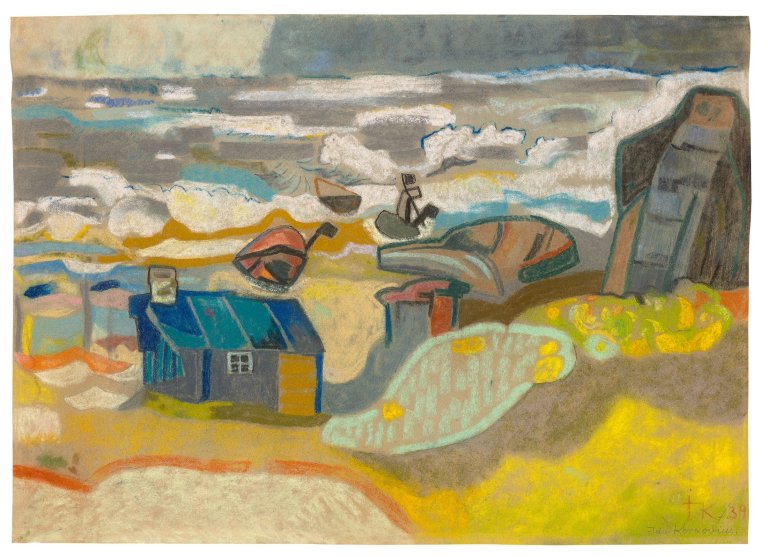 Auf diesem Bild ist das folgende Kunstwerk zu sehen: Ida Kerkovius. „Ostseestrand in Livland III“. 1939.