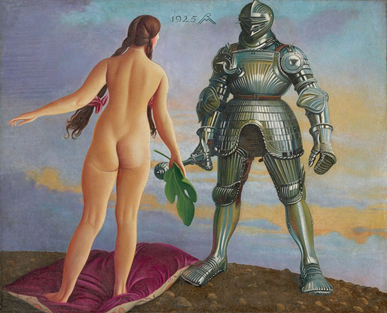 Auf diesem Bild ist das folgende Kunstwerk zu sehen: Richard Müller. „Mädchenakt mit Ritter in Rüstung“. 1925.