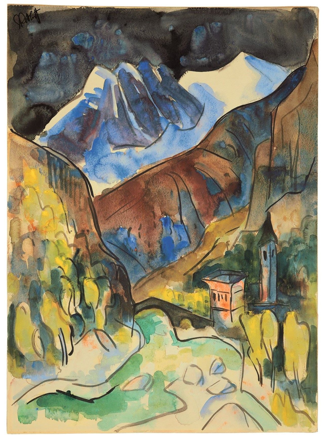 Auf diesem Bild ist das folgende Kunstwerk zu sehen: Karl Schmidt-Rottluff. „Bei Bignasco“. Um 1928/29.