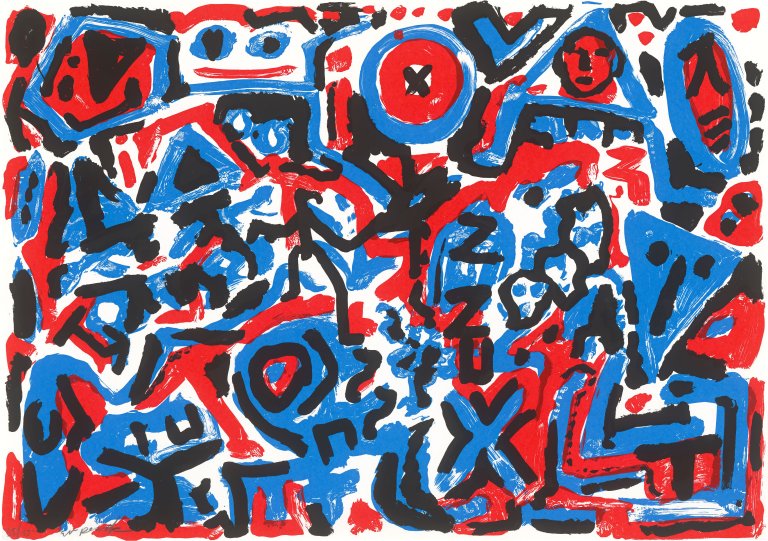 Auf diesem Bild ist das folgende Kunstwerk zu sehen: A.R. Penck. „Gegenwärtige Verhältnisse“. 1989.