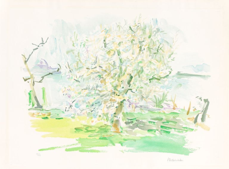 Auf diesem Bild ist das folgende Kunstwerk zu sehen: Oskar Kokoschka. „Blühender Apfelbaum“. 1959/74.