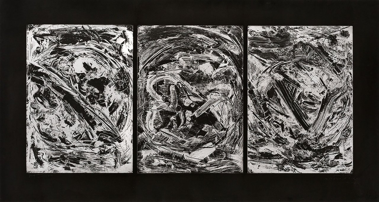 Auf diesem Bild ist das folgende Kunstwerk zu sehen: Emilio Vedova. „Triptychon (Oltre)“. 1987-92.